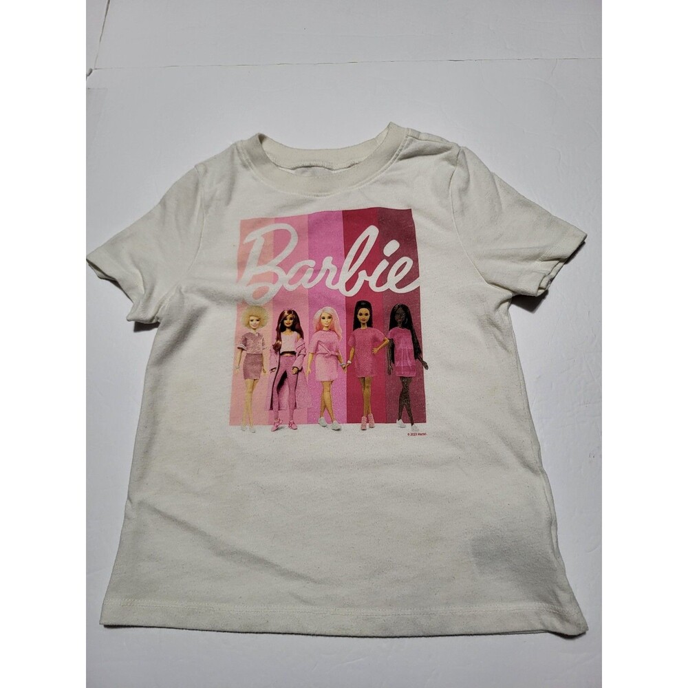 (#19) Barbie Graphic T Shirt White Crew Neck Short Sleeve Top Size Toddler 5T